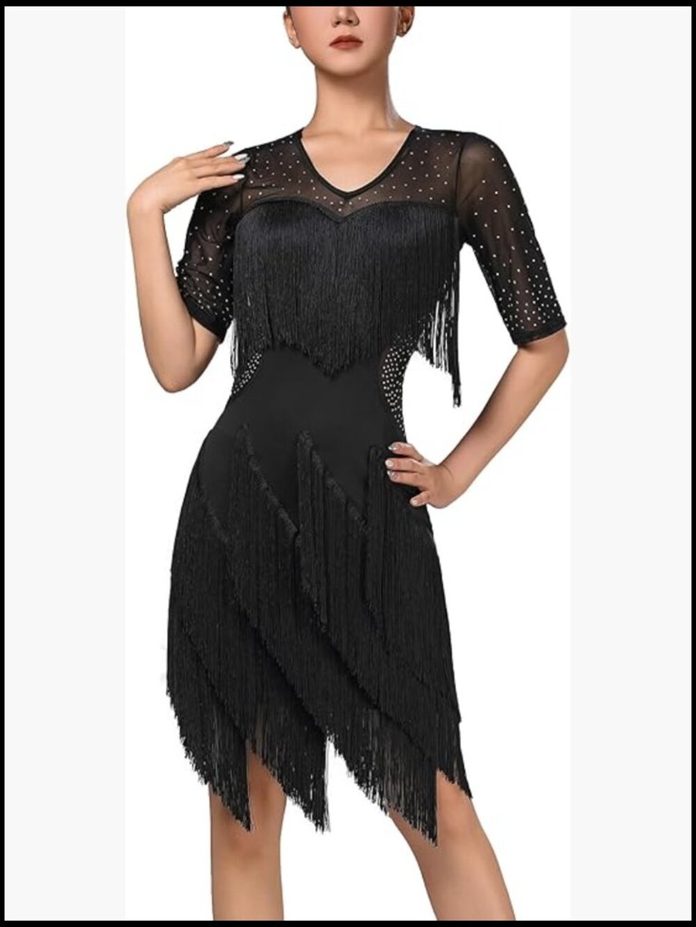 Sparkly Fringe Dance Dress Rhinestone Ballroom Latin Jazz Flapper Costume